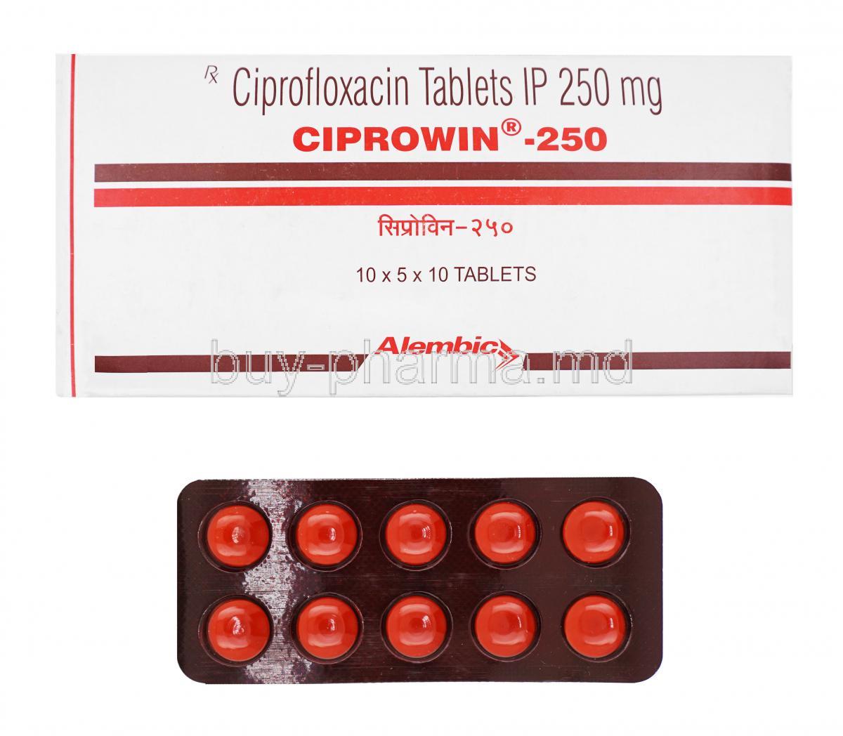 Ciprowin, Ciprofloxacin 250 mg box and tablet