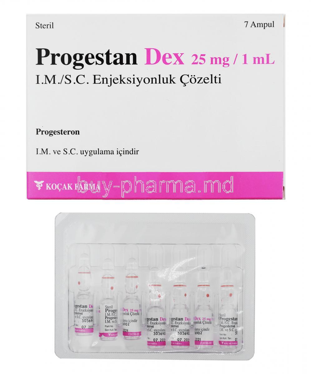Progestan Dex Injection, Progesteron 25mg box and ampoules