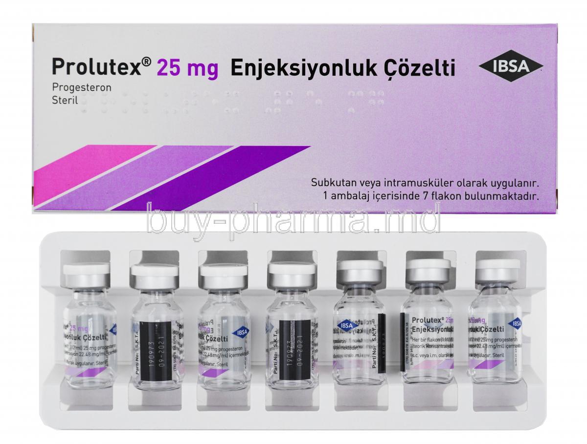 Prolutex Injection, Progesterone 25mg box and vials