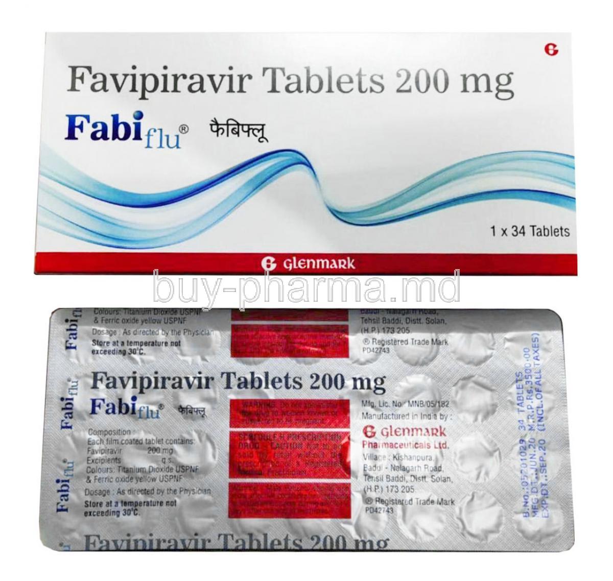 Fabi Flu, Favipiravir 200mg box and tablet