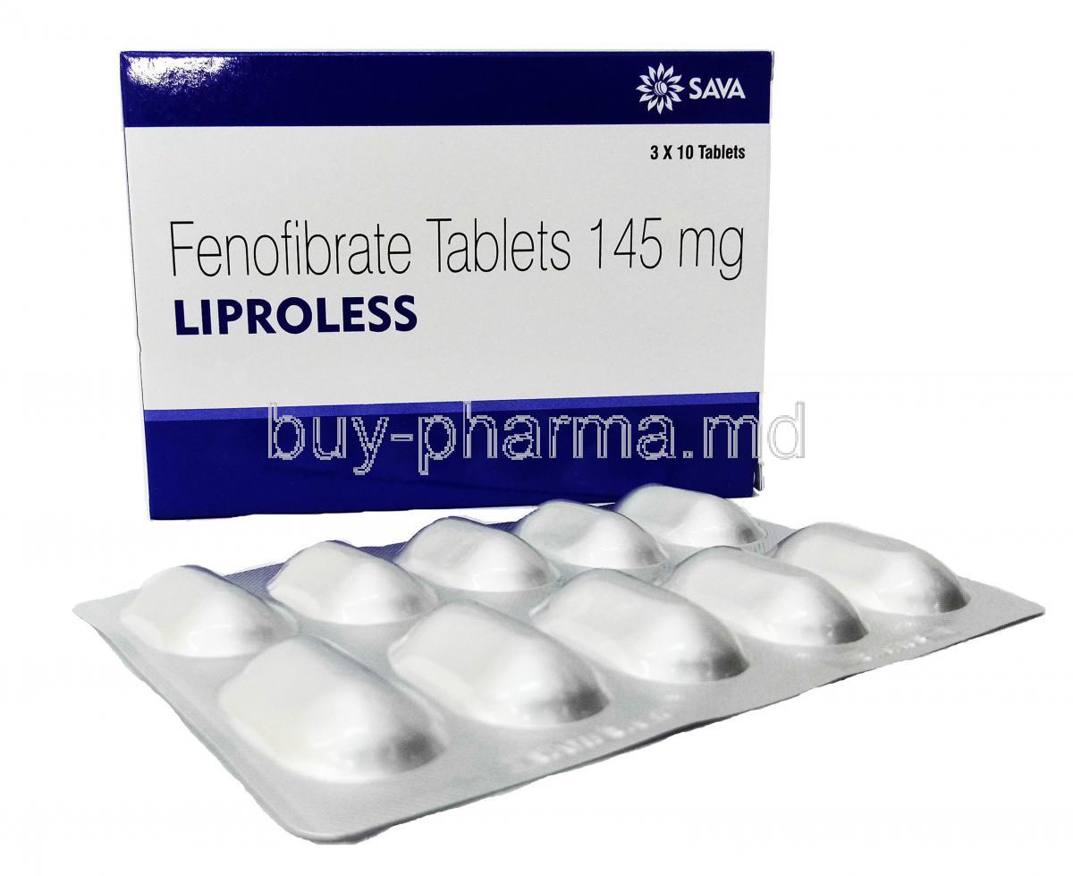 Liproless, Fenofibrate, 145 mg 30 tabs , Box sheet
