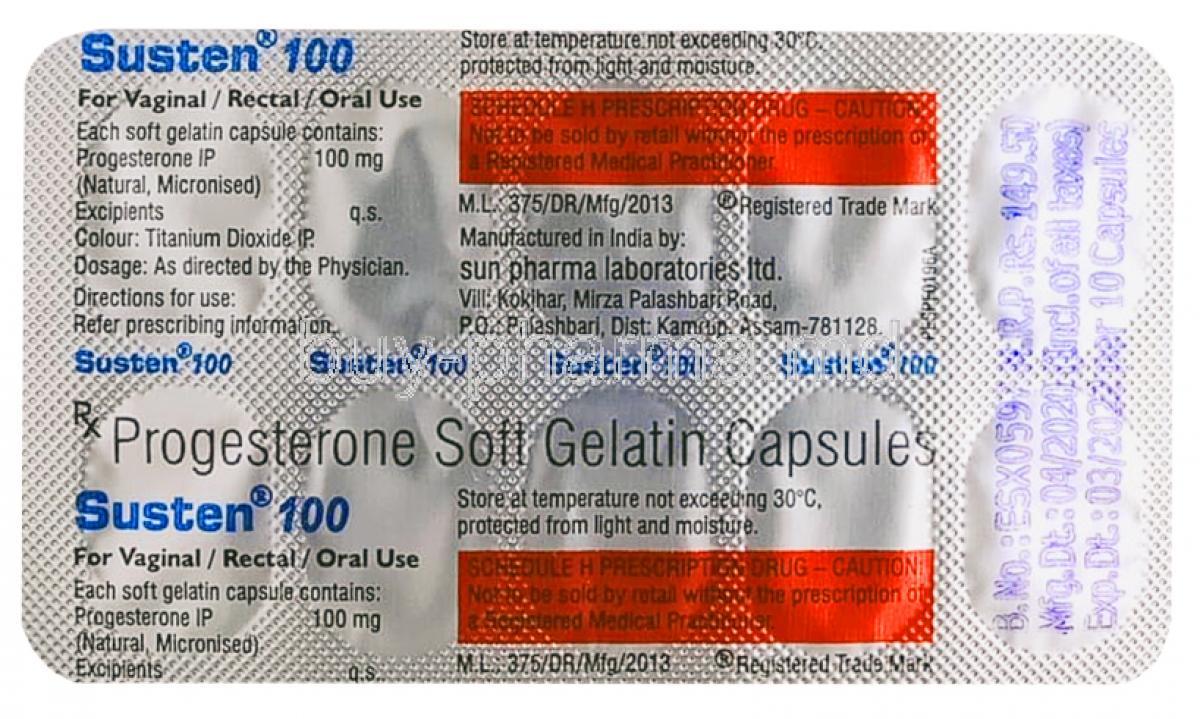 Susten, Progesterone 100mg capsule back