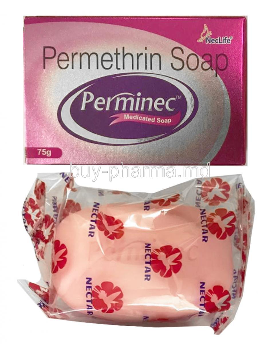 Neclife Perminec Medicated Soap, Permethrin 1% box and soap