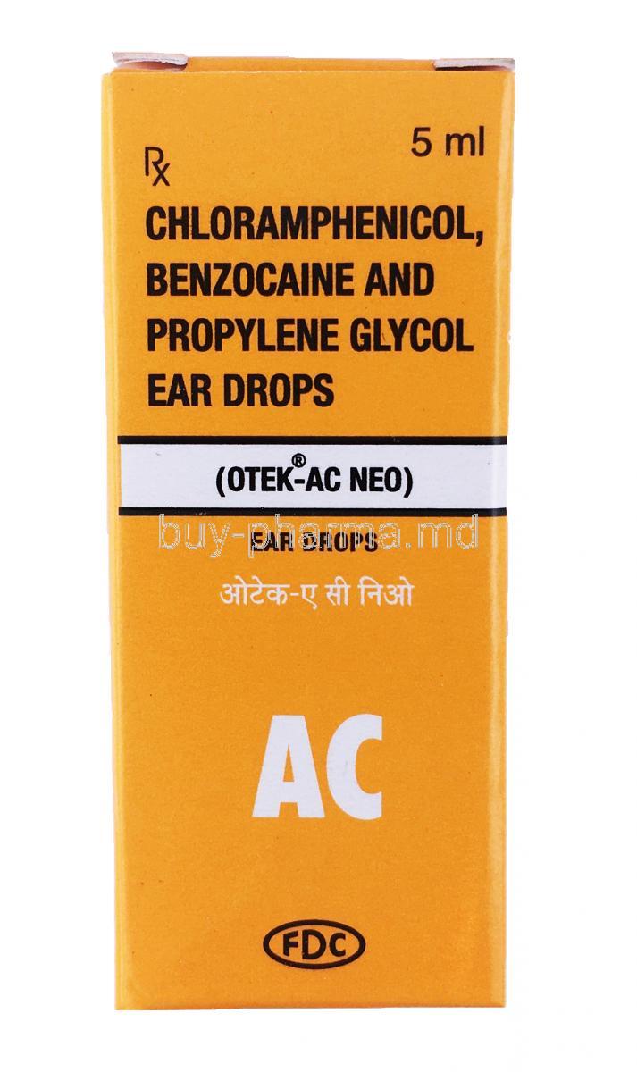 Otek-AC Neo Ear Drop, Benzocaine and Chloramphenicol box