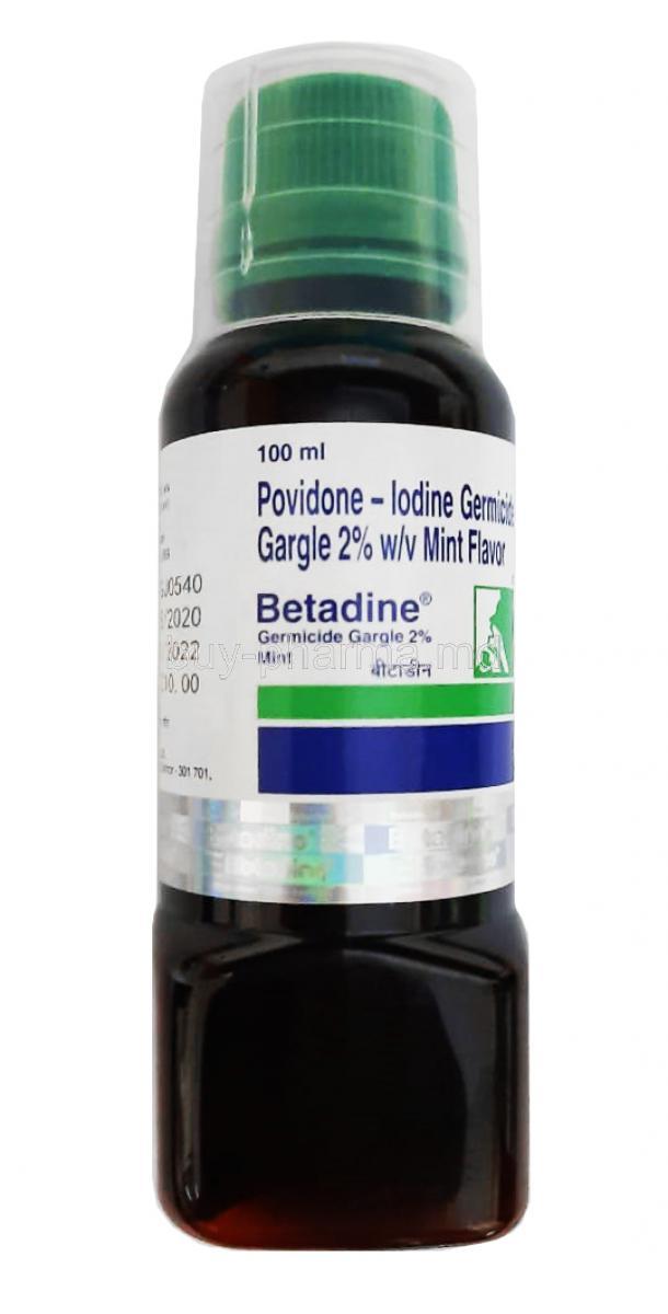 Betadine Mint Gargle, Povidone Iodine 2% bottle front