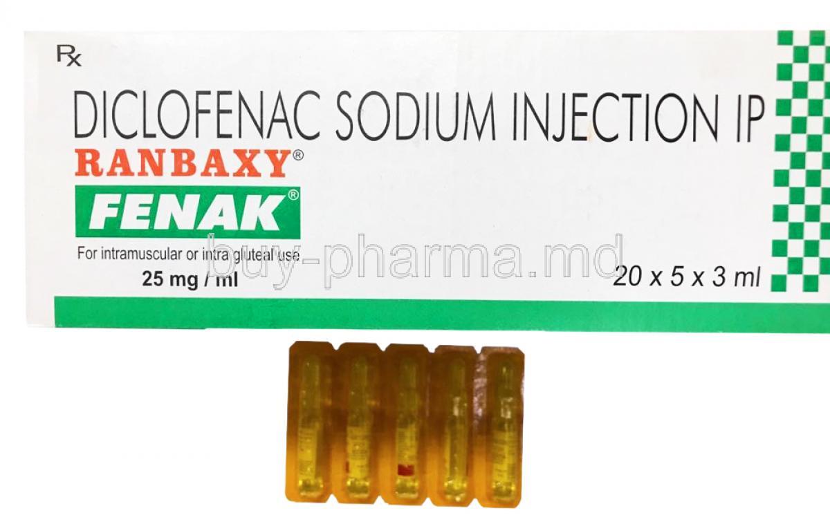 Fenak Injection, Diclofenac 25mg, Sun Pharmaceutical Industries