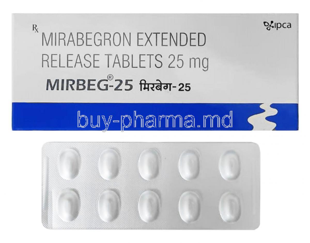 Mirbeg, Mirabegron 25mg box and tablet