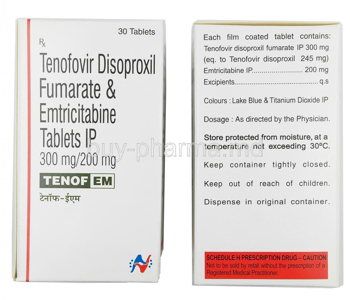 TENOF EM,Tenofovir Disoprixil 300mg / Emtricitabine 200mg, Box information