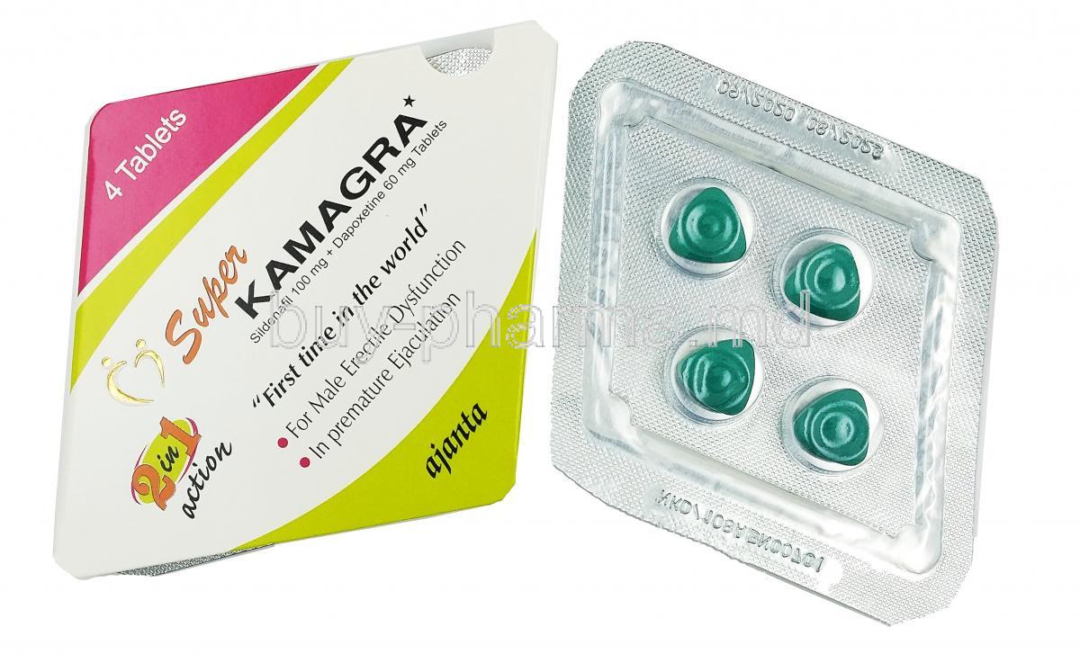 Super KAMAGRA, Sildenafil/ Dapoxetine, sheet front view and back information