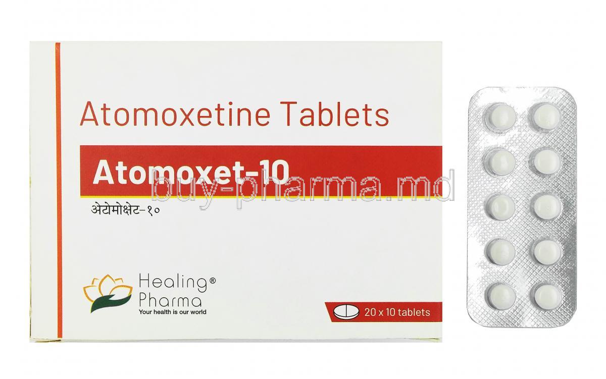 Atomoxet, Atomoxetine 10mg box and tablet