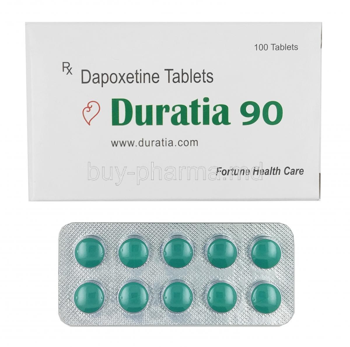 Duratia, Dapoxetine 90mg box and tablet