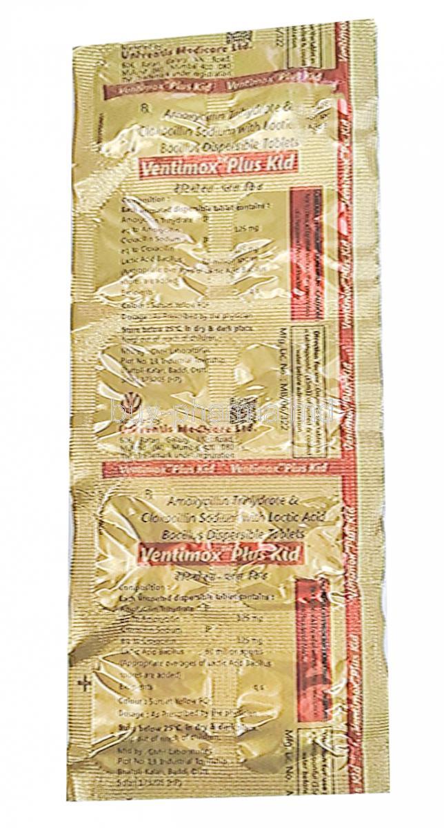 Ventimox plus Kid,  Amoxicillin Cloxacillin Lactic Acid Bacillus tablet