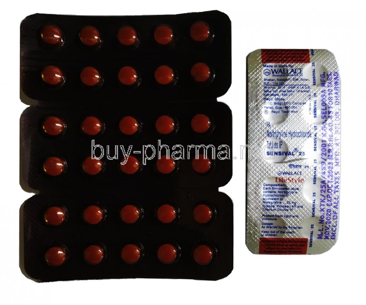 Sensival, Nortriptyline 25mg 10 tablet, sheet