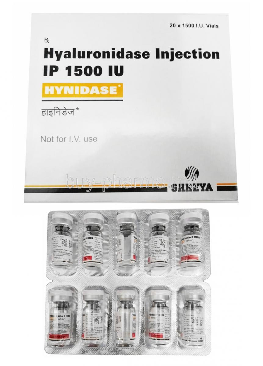 Hynidase Injection, Hyaluronidase box and vial