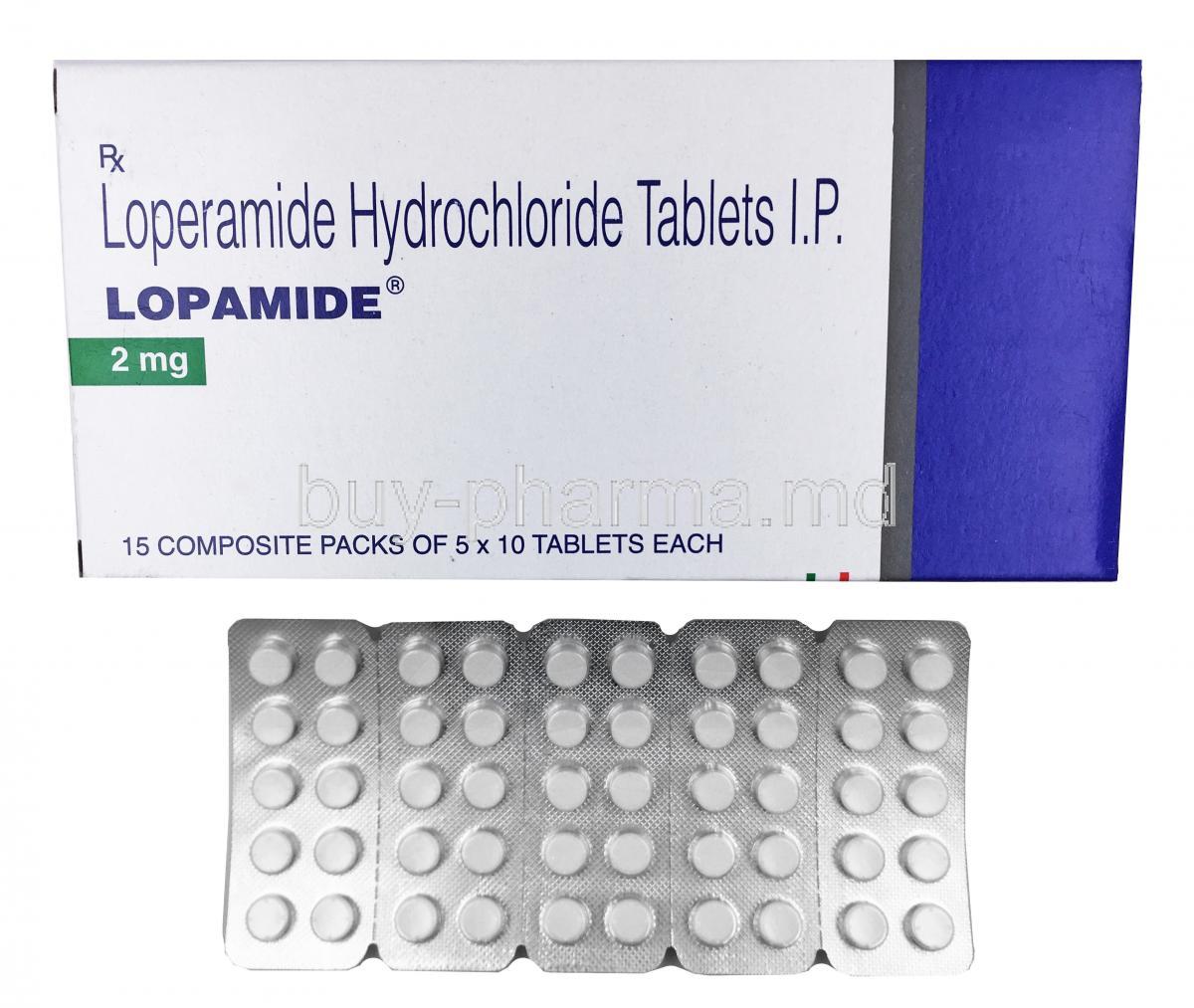 Lopamide, Loperamide 2mg box and tablet