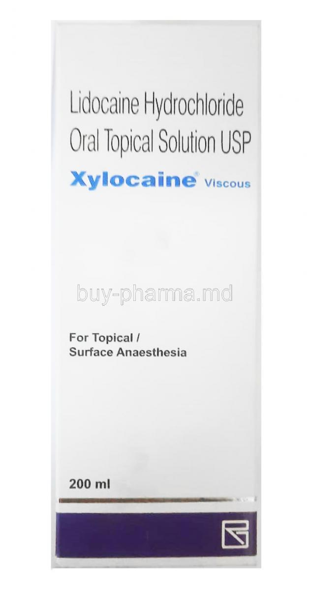 Xylocaine Viscous Solution, Lidocaine 200ml box front