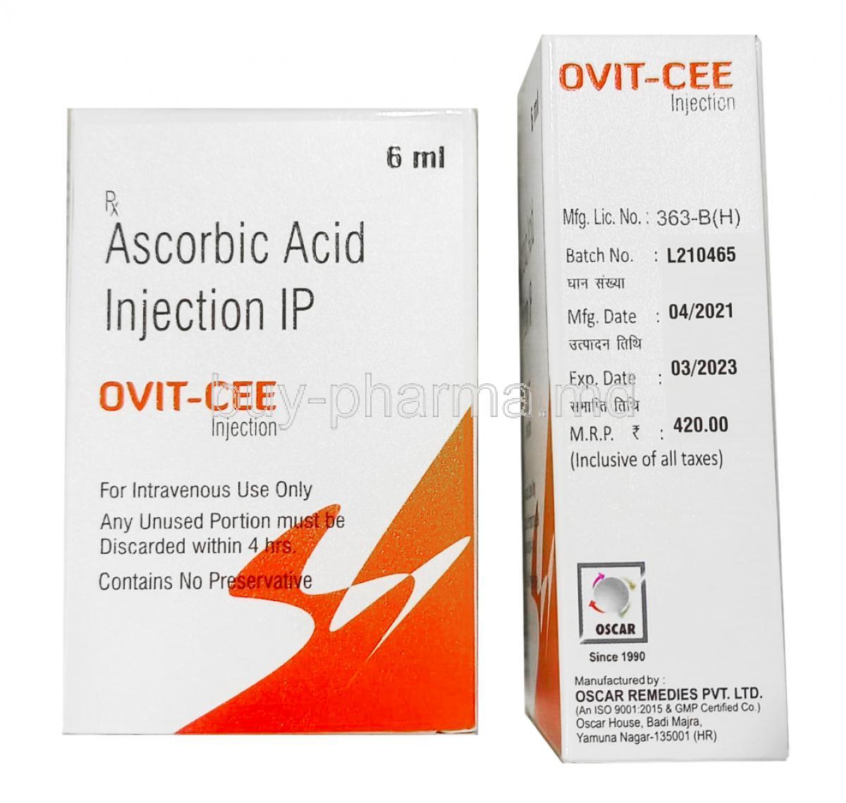 Ovit-Cee Injection, Ascorbic Acid 250mg box