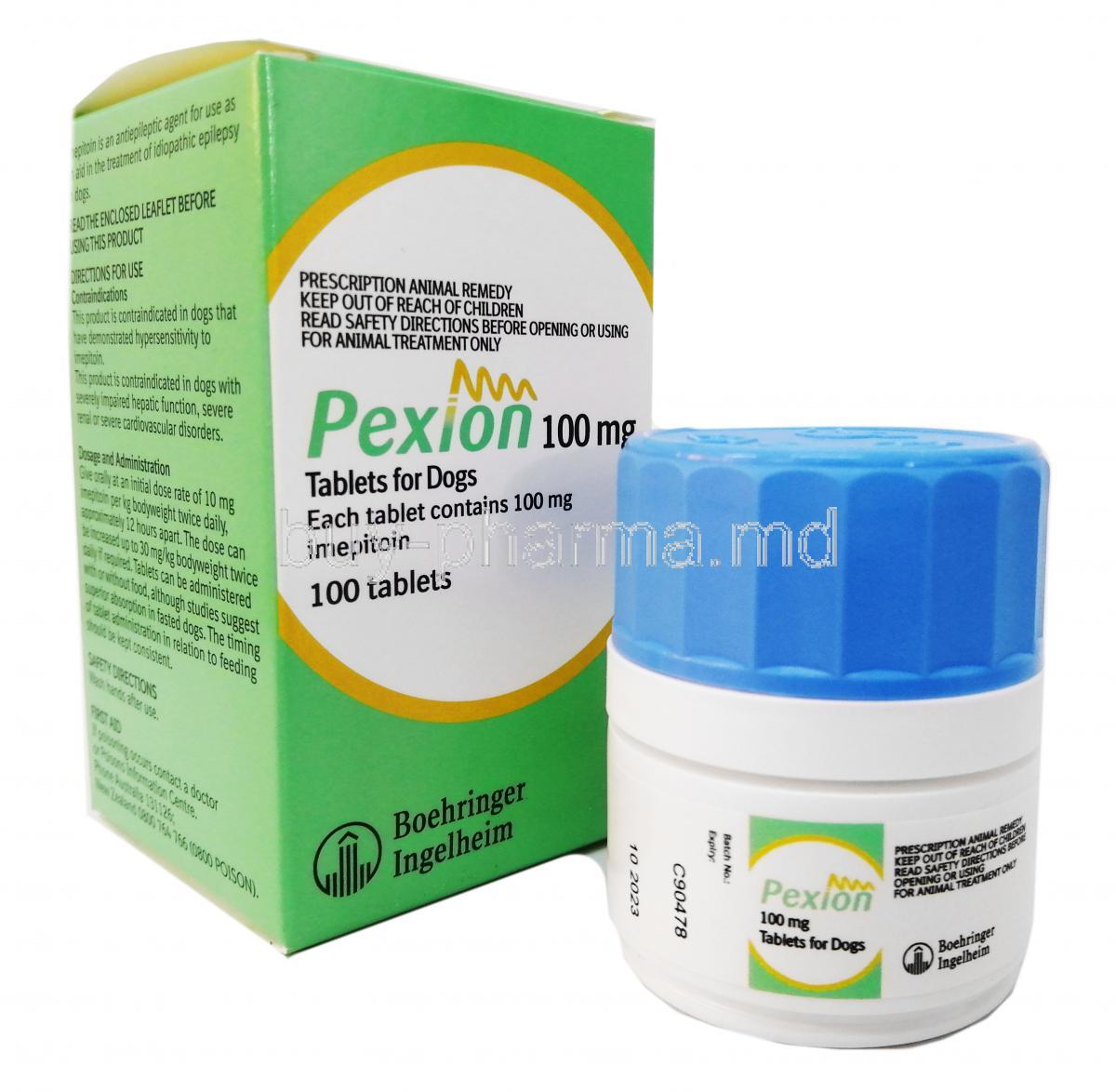 Pexion, Imepitoin 100mg  box and bottle