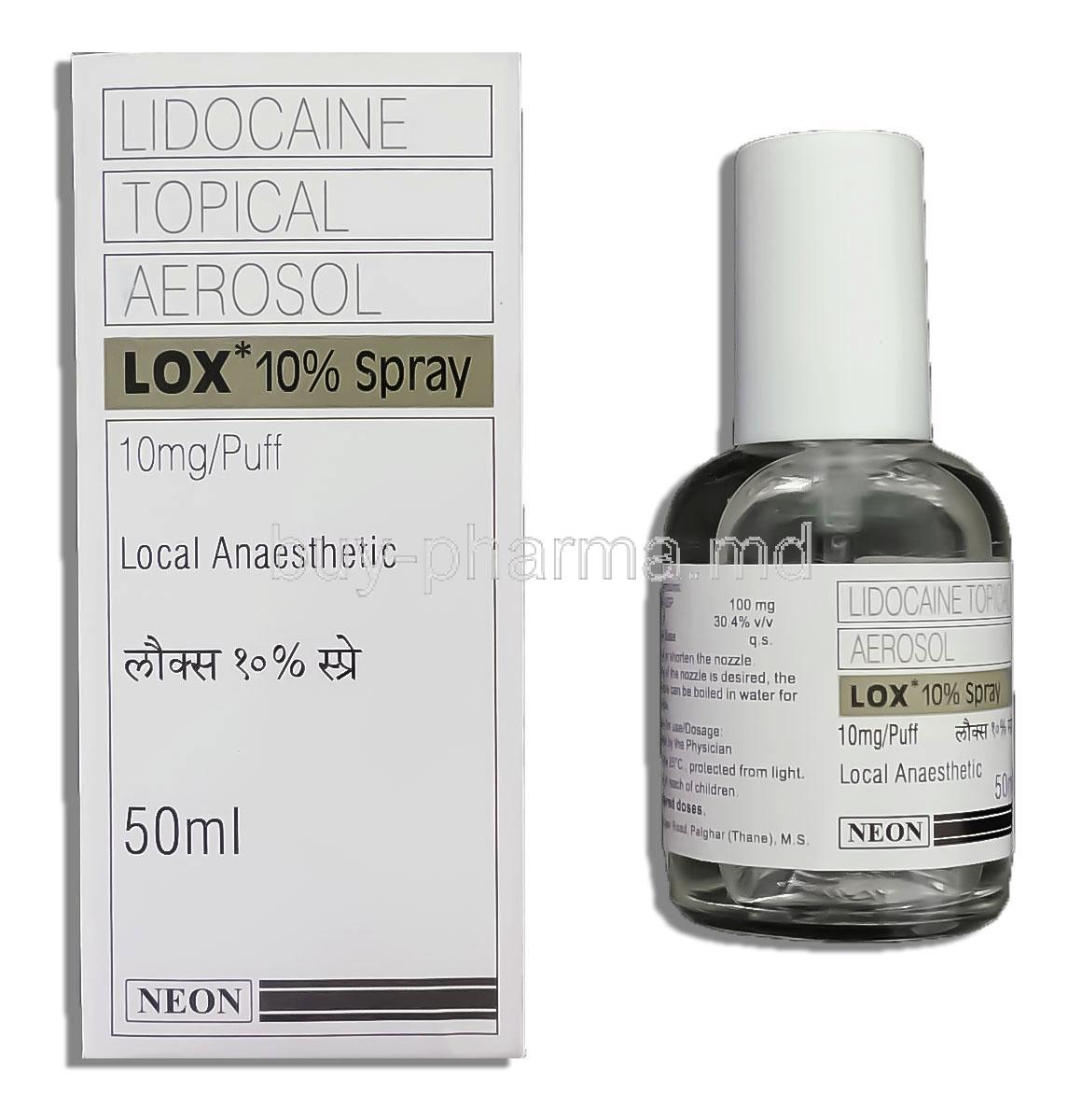 Lox, Lidocaine 10% Spray