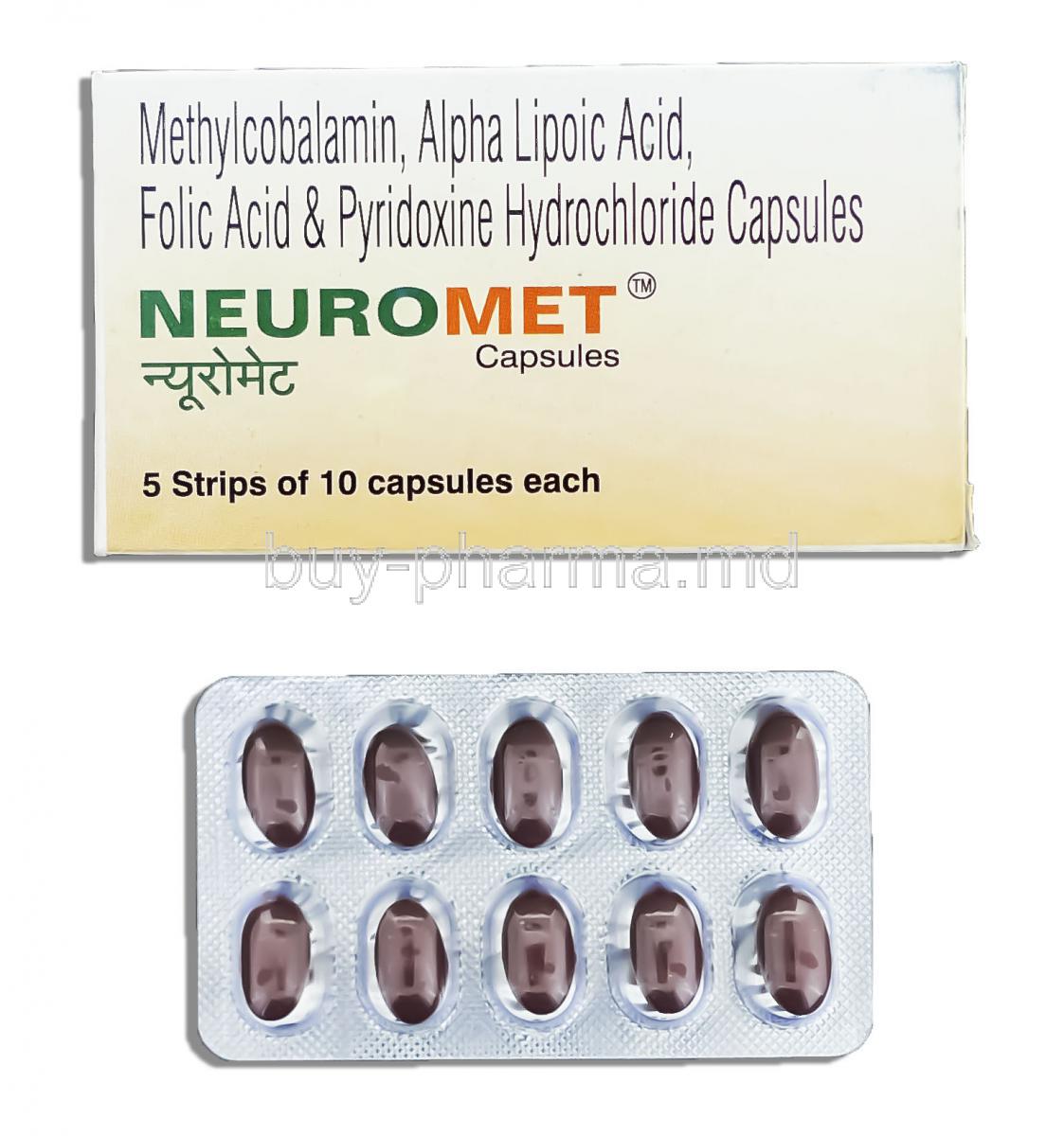Neuromet, Methylcobalamin/ Alpha Lipoic Acid/ Folic Acid/ Pyridoxine Hydrochoride   Capsule