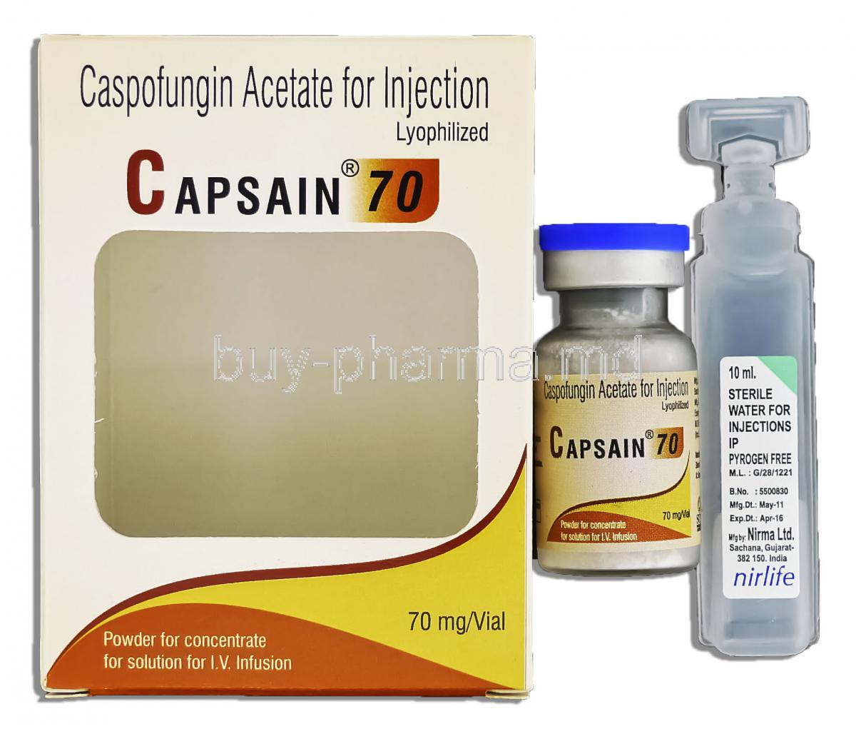 Capsain, Generic Cancidas, Caspofungin Acetate 70 mg Injection