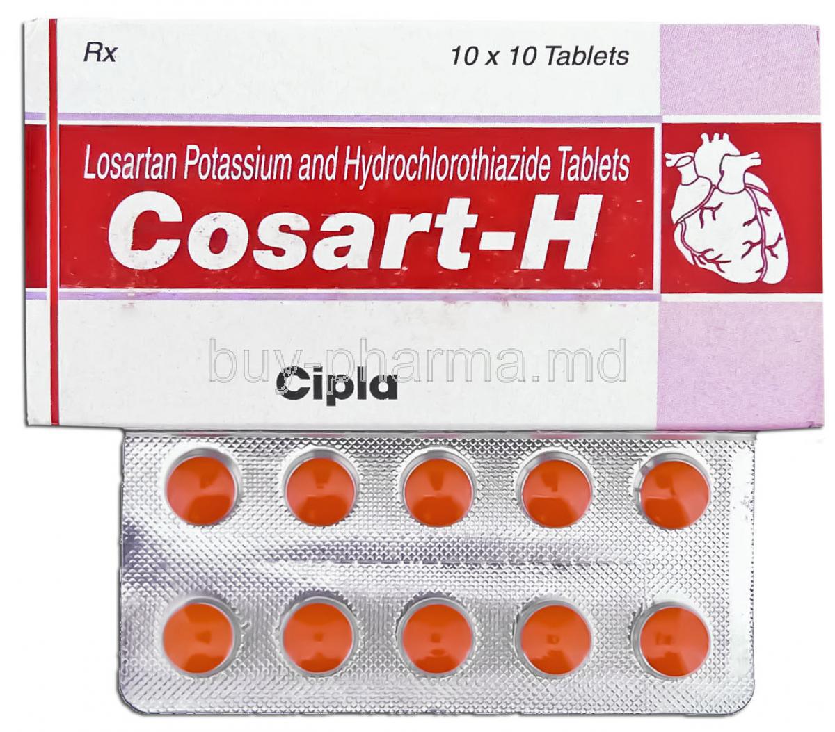 Cosart-H, Generic  Hyzaar,   Losartan Potssium/ Hydrochlorothiazide 50 Mg/ 12.5 Mg Tablet (Cipla)