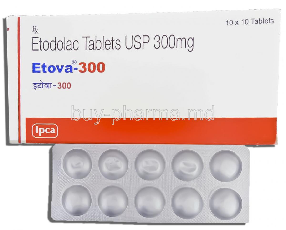 Etova, Generic Lodine,  Etodolac 300 Mg Tablet (Ipca Laboratories)