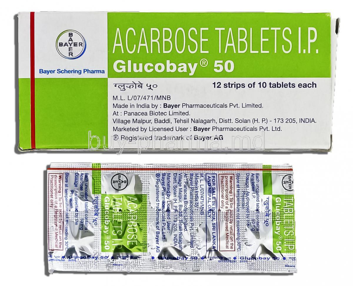 Glucobay 50, Acarbose, 50 mg, Tablet