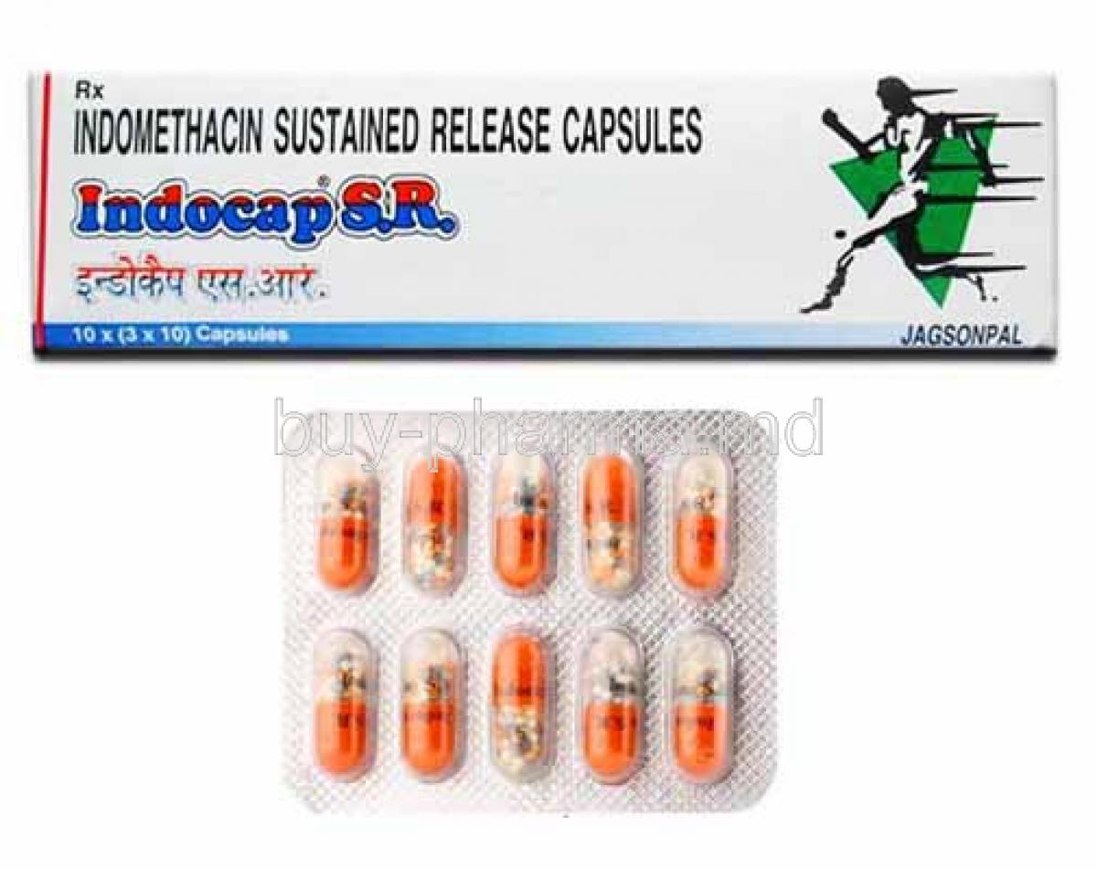 Indocap SR, Indomethacin box and capsules