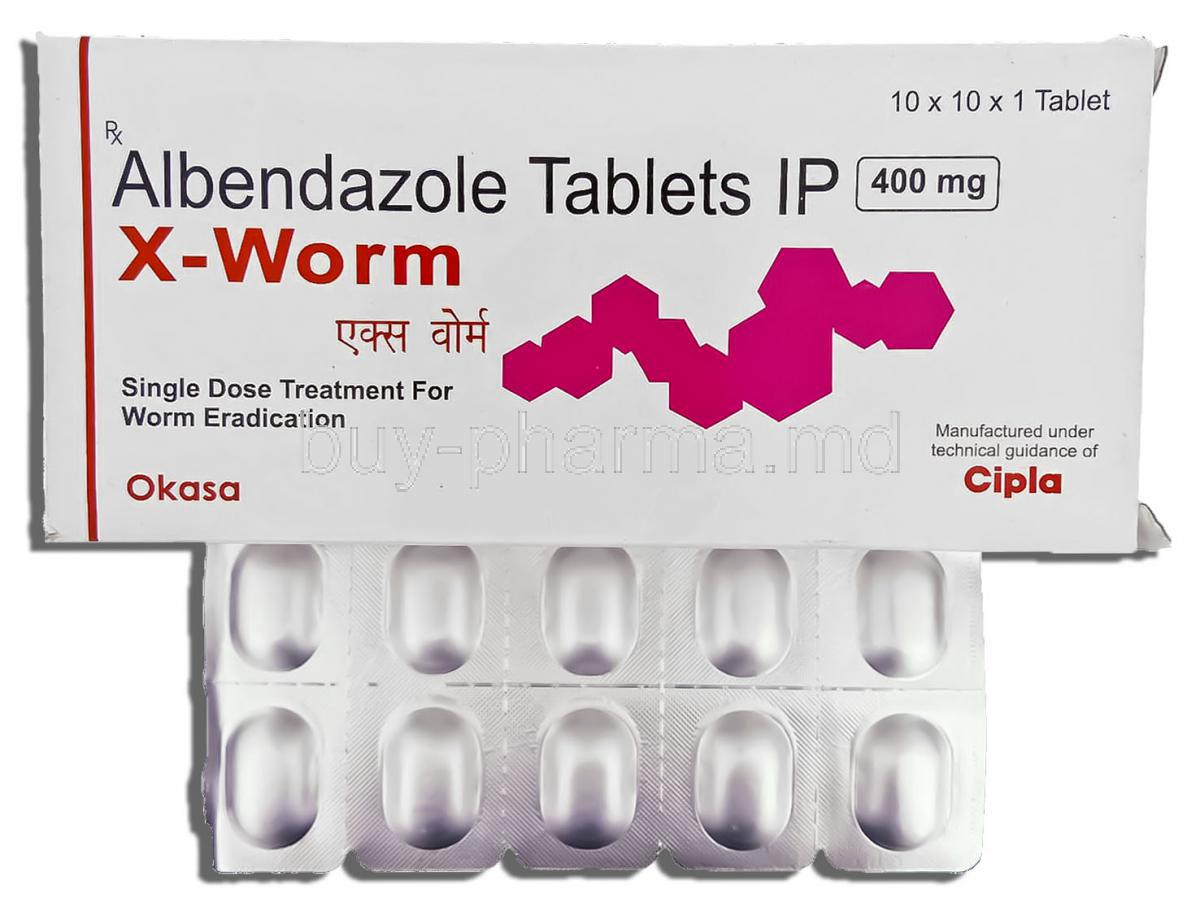 X-Worm, Generic Albenza,   Albendazole 400 Mg Tablet (Cipla)