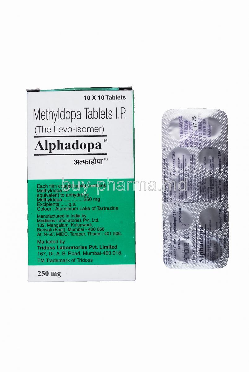 Alphadopa 250, Methyldopa 250mg Box Information