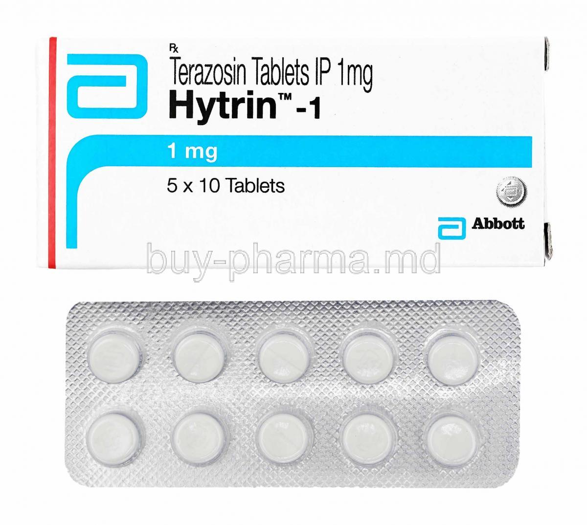 Hytrin, Terazosin 1mg box and tablets
