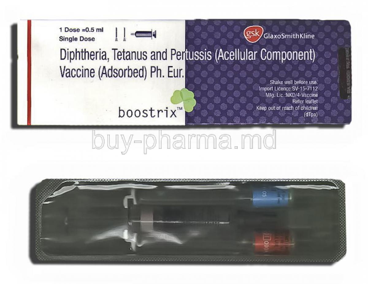 Boostrix, Diphtheria & Pertussis & Tetanus, 1 Dose 0.5 ml, Syringe and box