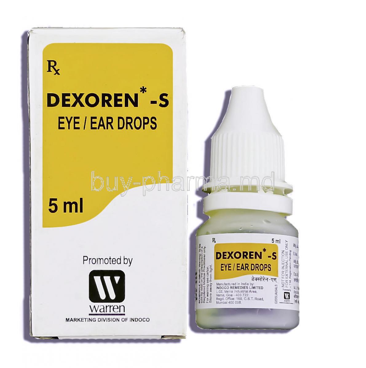 Dexoren-S, Doxamethasone 0.1% 5 Ml Ear/ Eye Drops (Warren/Indoco)