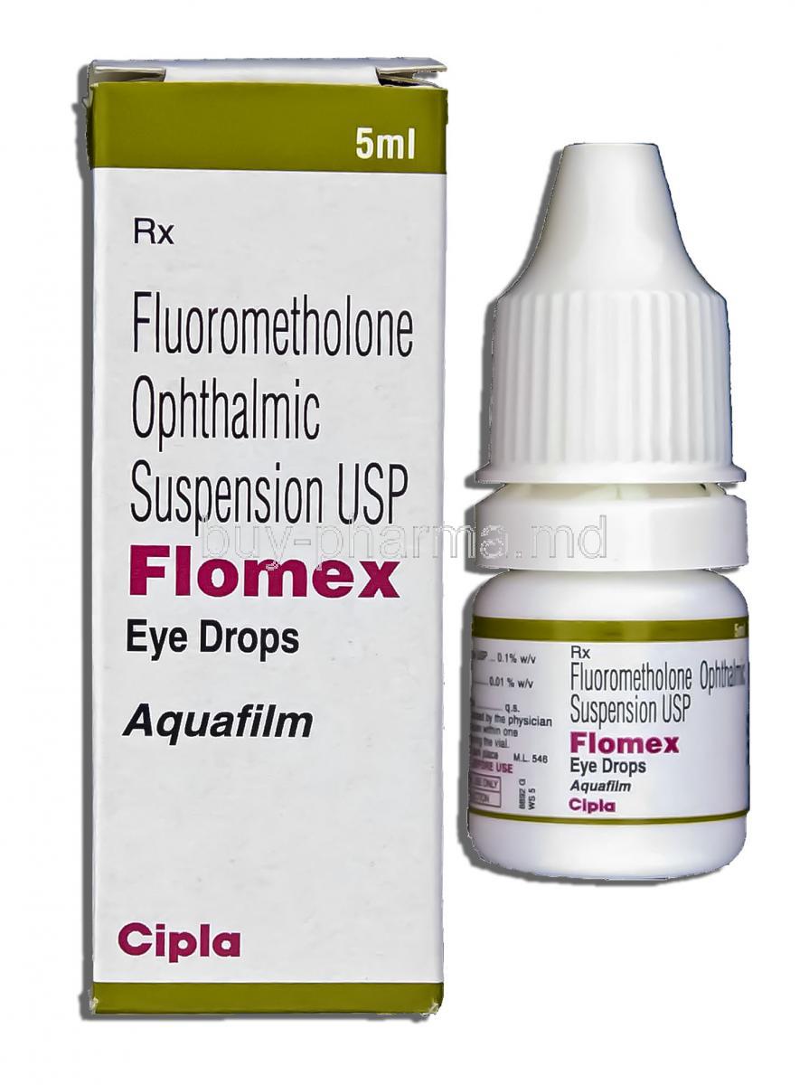 Flomex, Fluorometholone 0.1% w/v  5 ml Ophthalmic Suspension Eye Drops (Cipla)