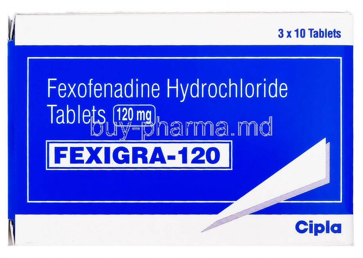 Fexigra, Generic Allegra, Fexofenadine 120mg Box