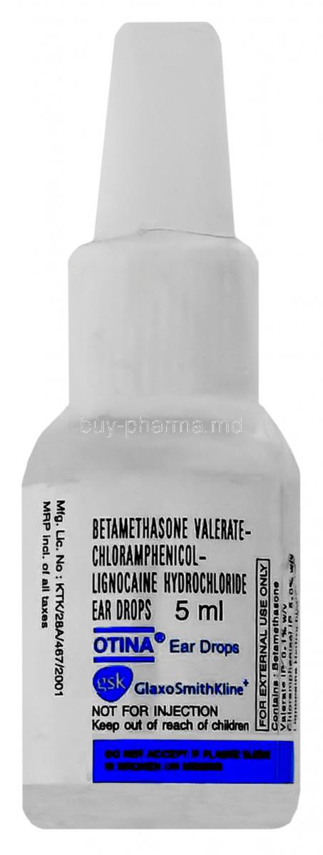 Otina, Chloramphenicol/ Lignocaine Hcl/ Betamethasone Valerate 5% w/v/ 2% w/v/ 0.1% w/v 5 ml Ear Drops (GSK)