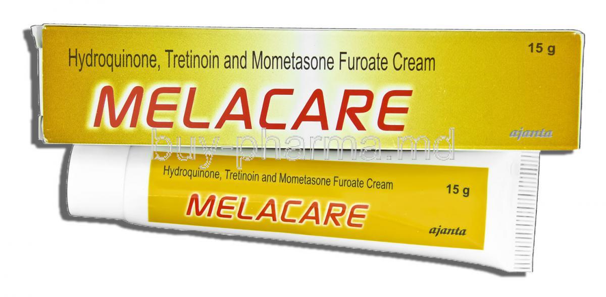 Melacare, Generic Melacare,  Hydroquinone/ Tretionoin/ Mometasone Furoate 2%/ 0.025%/ 0.1% 15 Gm Cream (Ajanta Pharma)