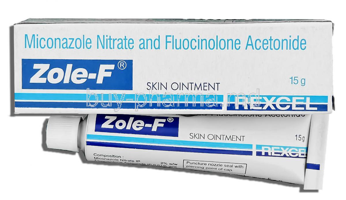 Zole-F, Miconazole Nitrate/ Fluocinolone Acetonide  2%/ 0.01% 15 gm Ointment (Ranbaxy-Rexcel)