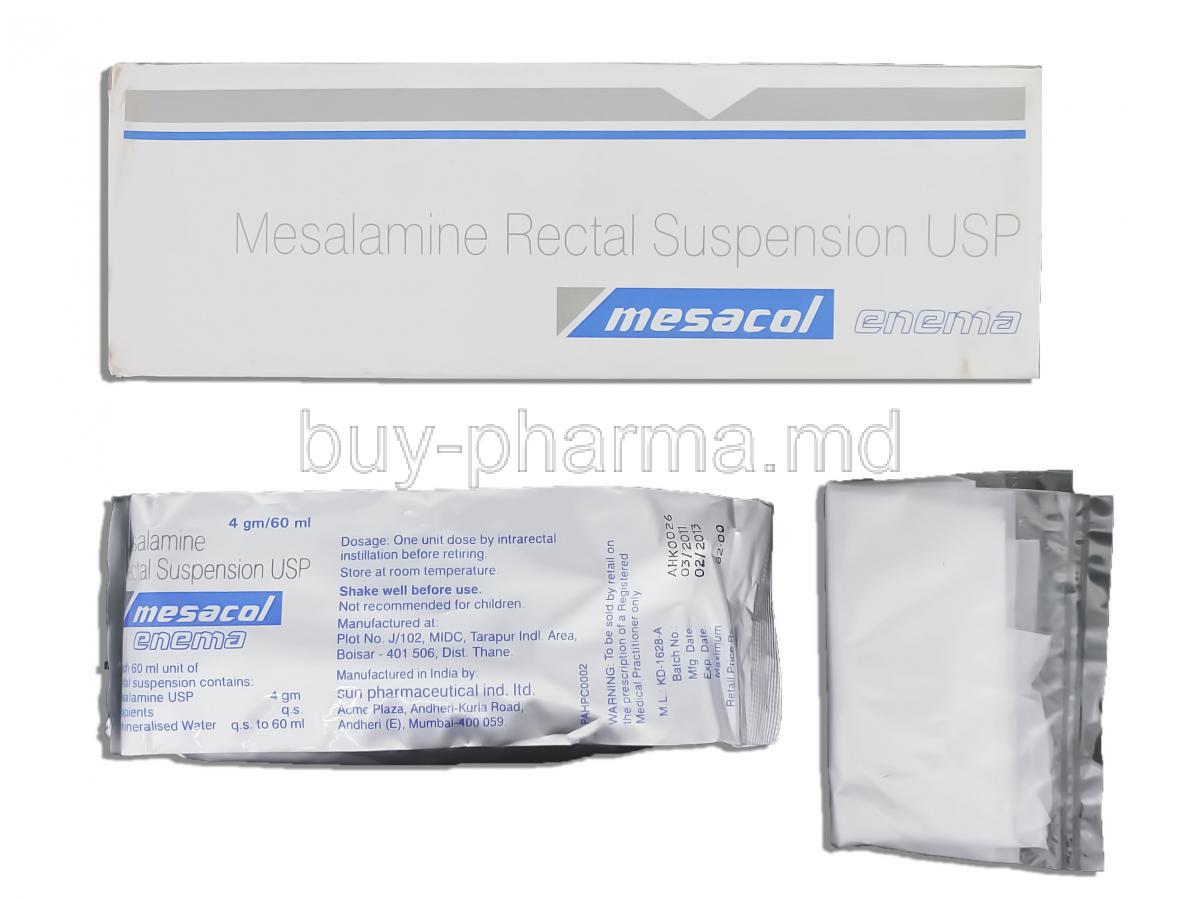 Mesacol, Generic  Pentasa Enema,  Mesalamine 4gm/60ml Enema 60ml (Sun Pharma)