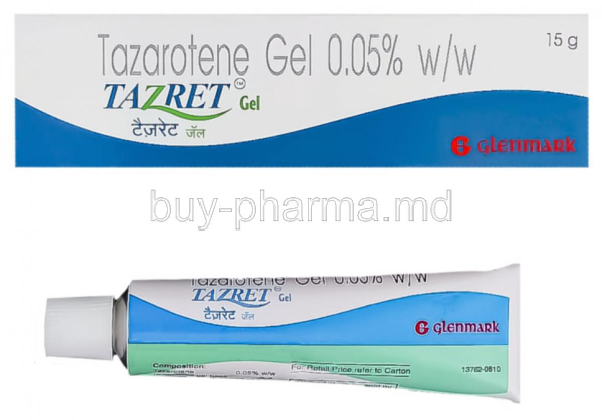 Generic  Tazorac, Tazarotene 0.05% gel tube and box
