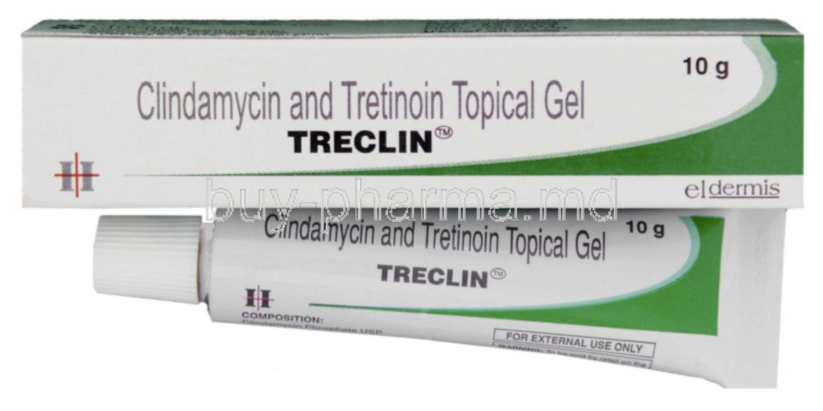 Treclin,  Clindamycin/ Tretinoin 1% /  0.025% 10 Gm Gel  (Elder)