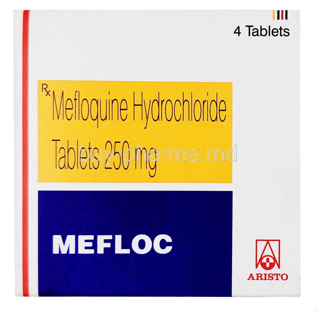 Mefloquine Hydrochloride 250mg, Mefloc, Aristo, Box front presentation