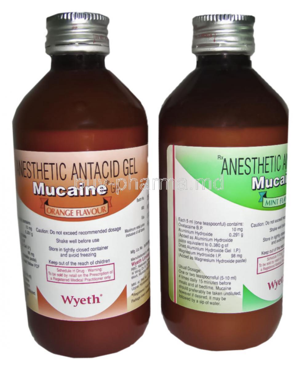 Mucaine Gel, Oxetacaine, aluminium hydroxide, magnesium hydroxide  200 ml (Wyeth)