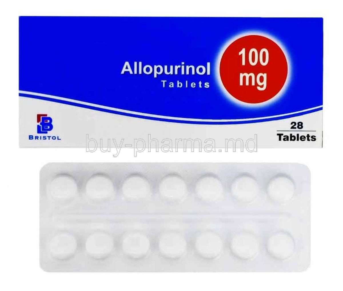 Allopurinol, 100mg box and tablets