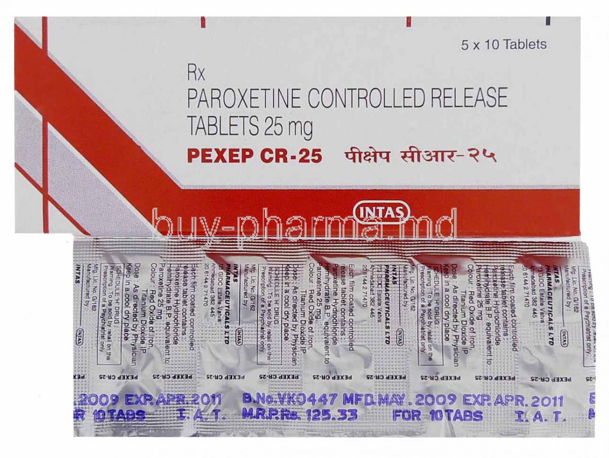 Generic Paxil CR, Paroxetine Hcl Control Release 12. 5 mg Tablet, Intas, Pexcep CR
