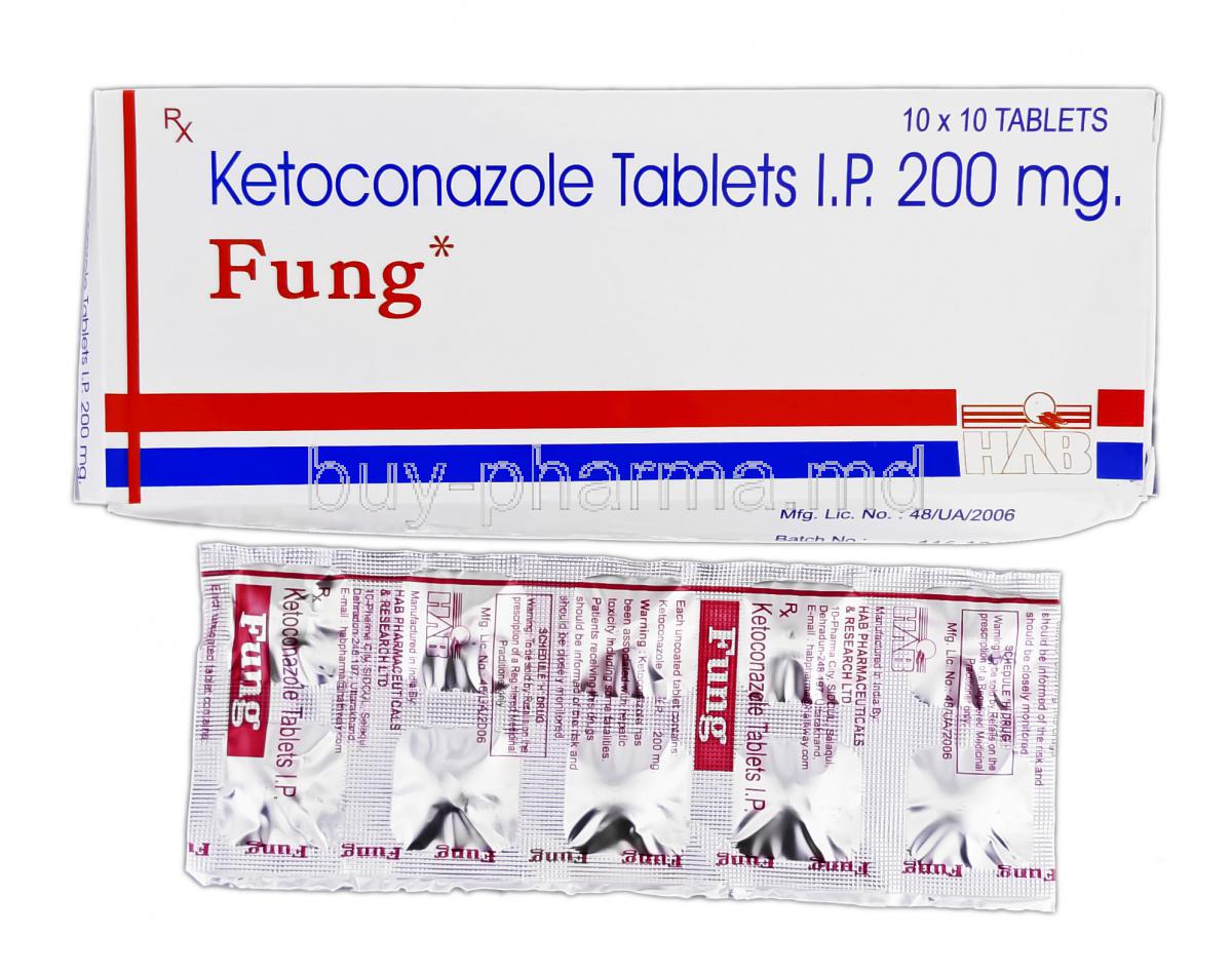 Fung, Generic Nizoral, Ketoconazole, 200 mg, Box and Strip