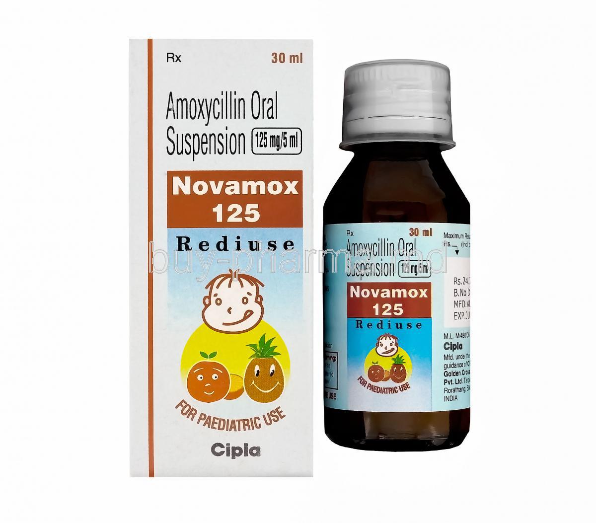 Novamox 125 Rediuse, Generic Amoxil Dry Syrup, Amoxycillin 125 mg per 5 ml