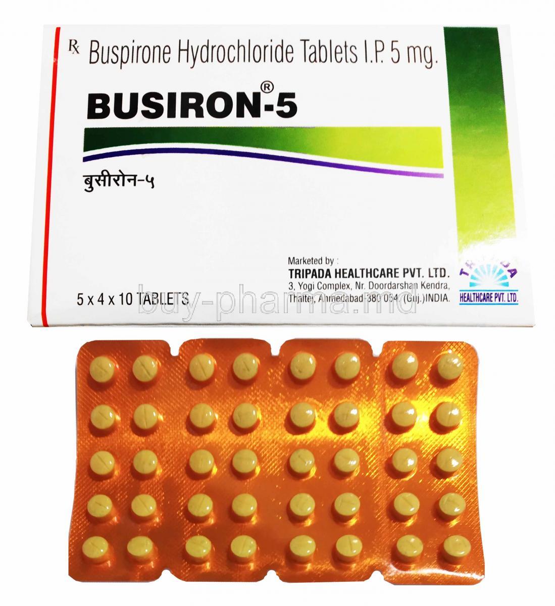 Busiron, Buspirone 5mg box and tablets