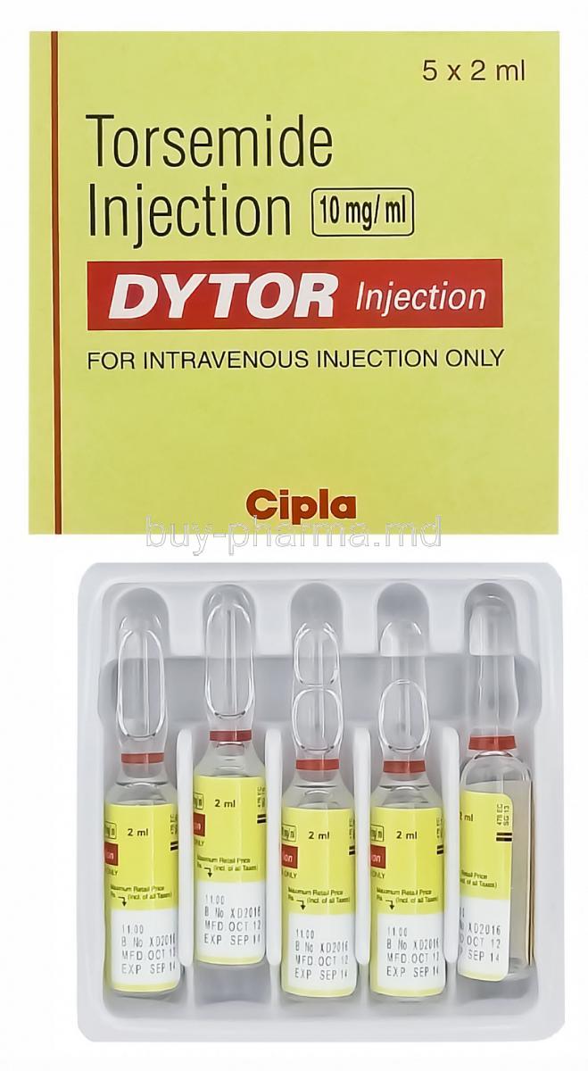 Dytor Injection, Torsemide 10mg per ml 5 x 2ml